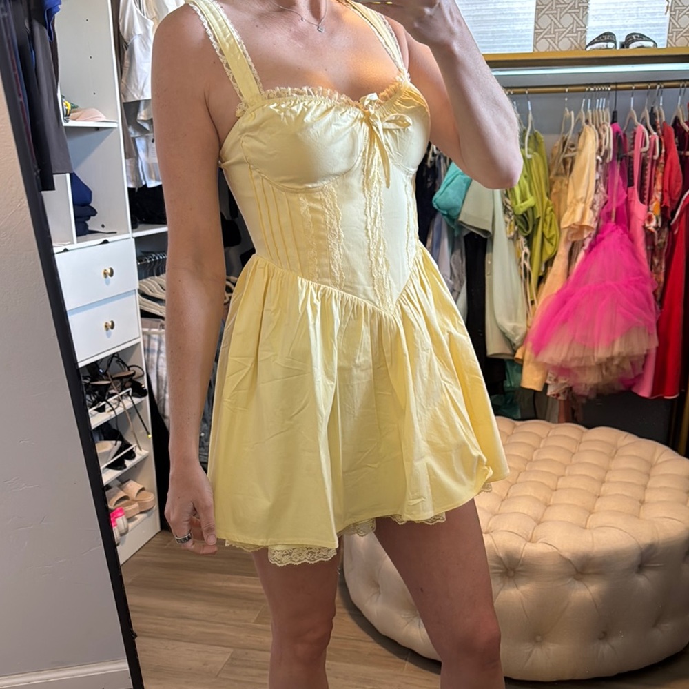 Yellow Lace Trim Dress